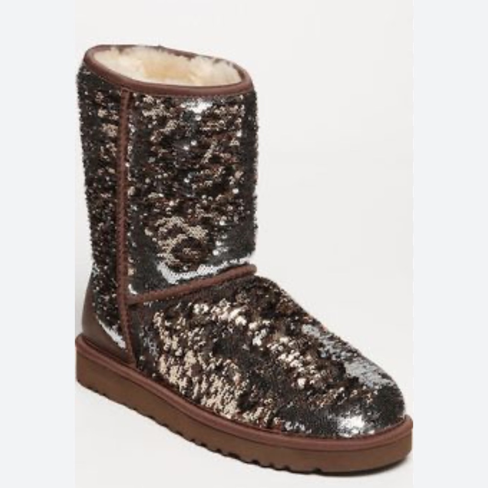 UGG Reversible Sequin Leopard Print Short Boots Women's Size 7 NEW RARE